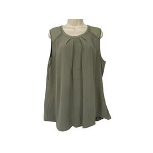 Soft Surroundings Teagan Tunic Top XL Olive Green Chiffon Pleated Earth Tone